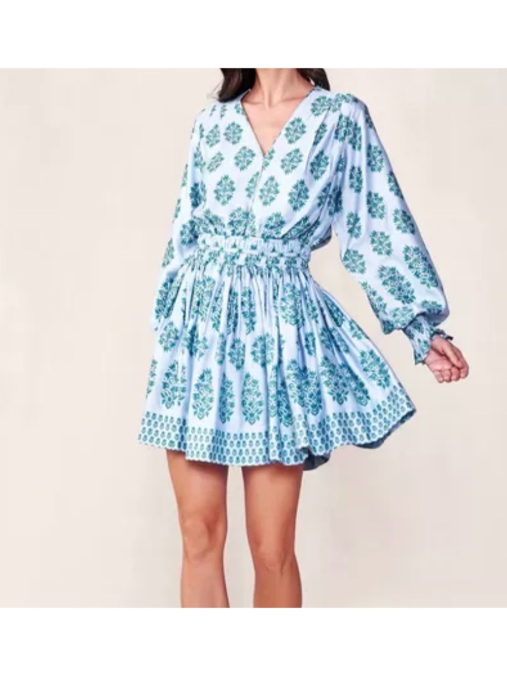 Blue Floral Smocked Waist Mini Dress